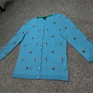 Talbots Blue Toucan Embroidered Button-Front Sweater Cardigan Size S